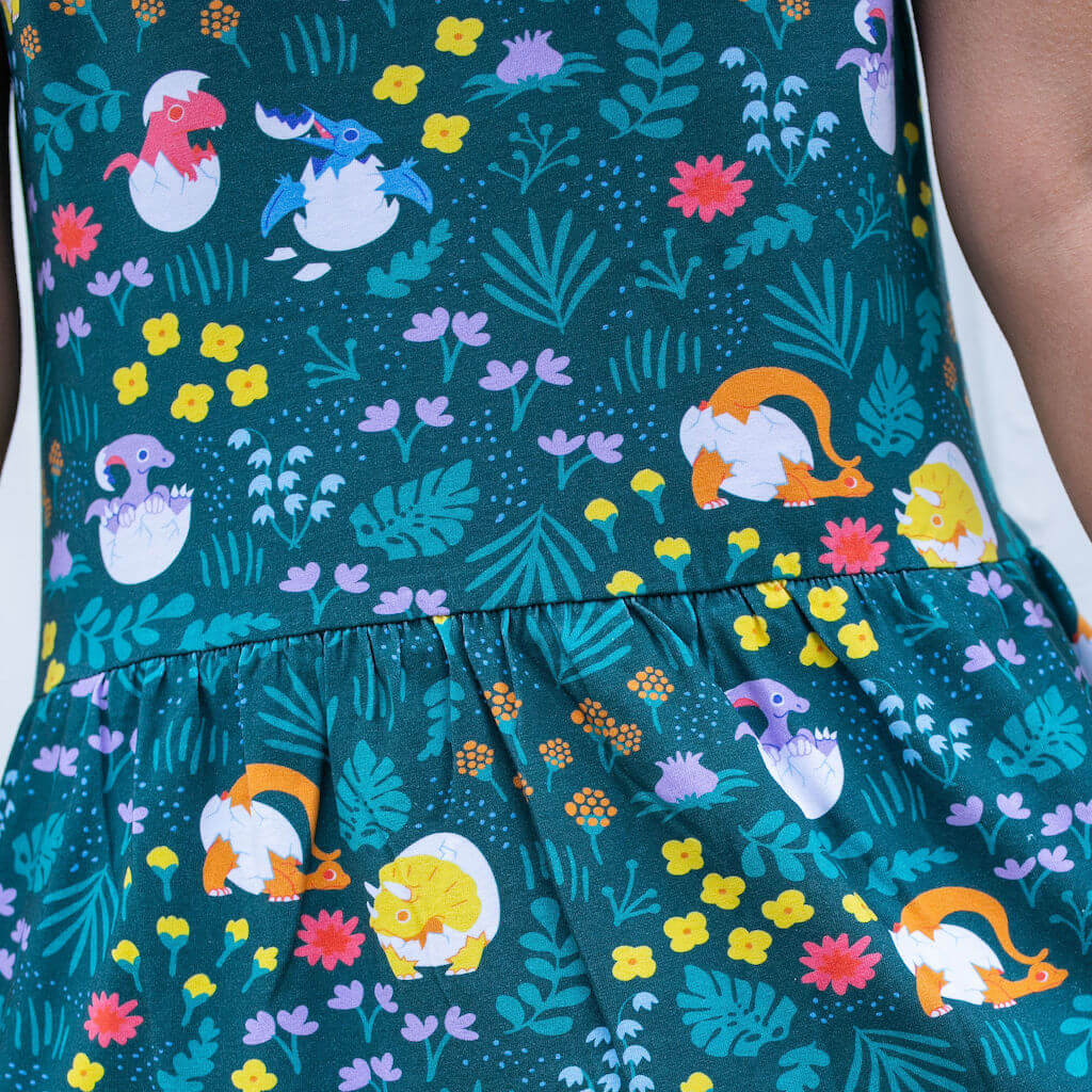 Adult "Jurassic Peep" Dinosaur Eggs Cap Sleeve Dress with Pockets