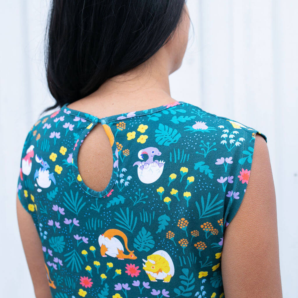 Adult "Jurassic Peep" Dinosaur Eggs Cap Sleeve Dress with Pockets