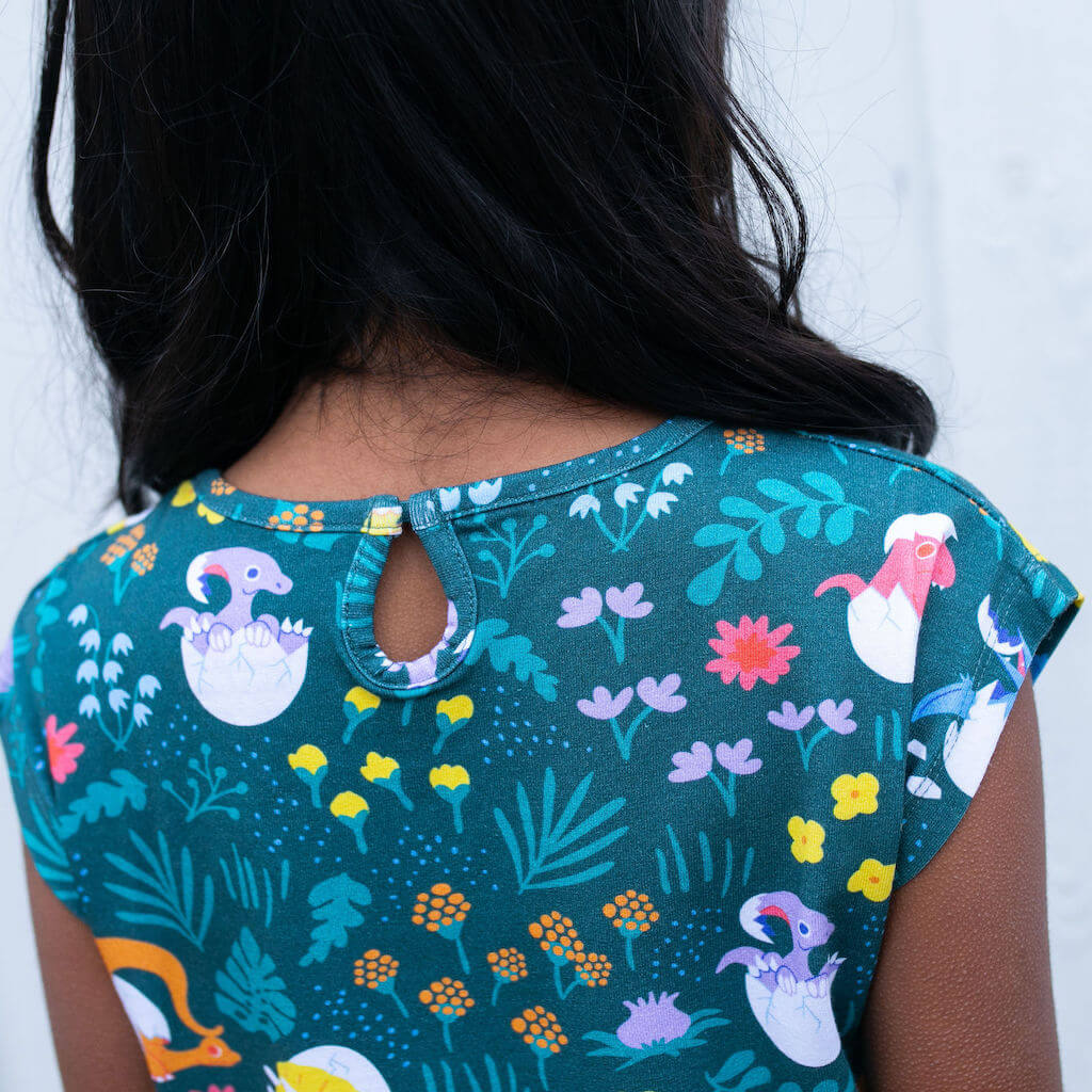 "Jurassic Peep" Dinosaur Eggs Cap Sleeve Dress with Pockets