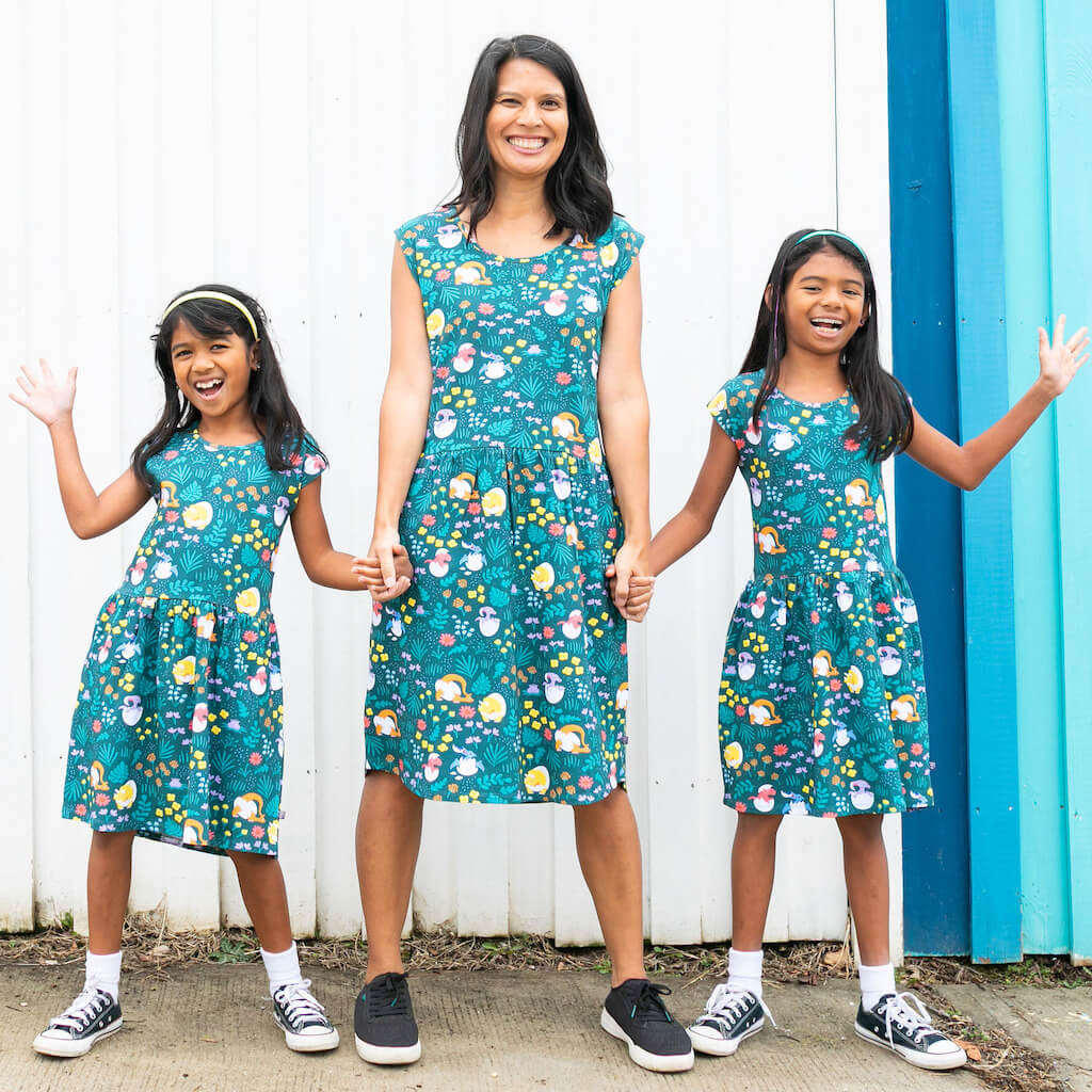Adult "Jurassic Peep" Dinosaur Eggs Cap Sleeve Dress with Pockets