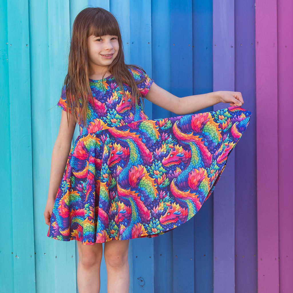 Rainbow Scales Dragons Super Twirler Dress with Pockets