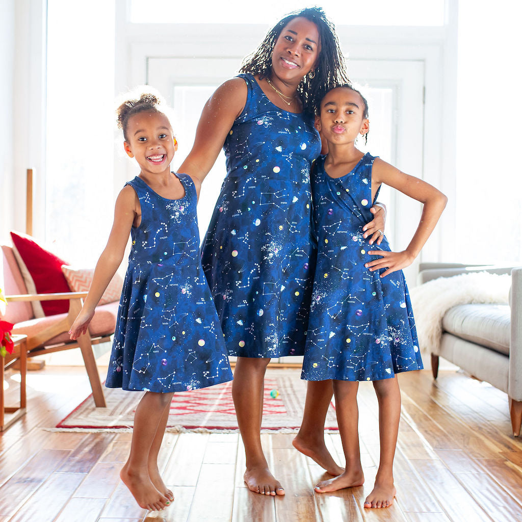 Adult "Cosmic Compass" Constellations Sleeveless Dress with Pockets