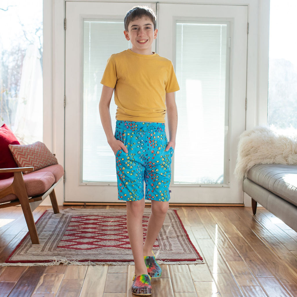 "Summer School" Rainbows of Fish Drawstring Shorts with Pockets