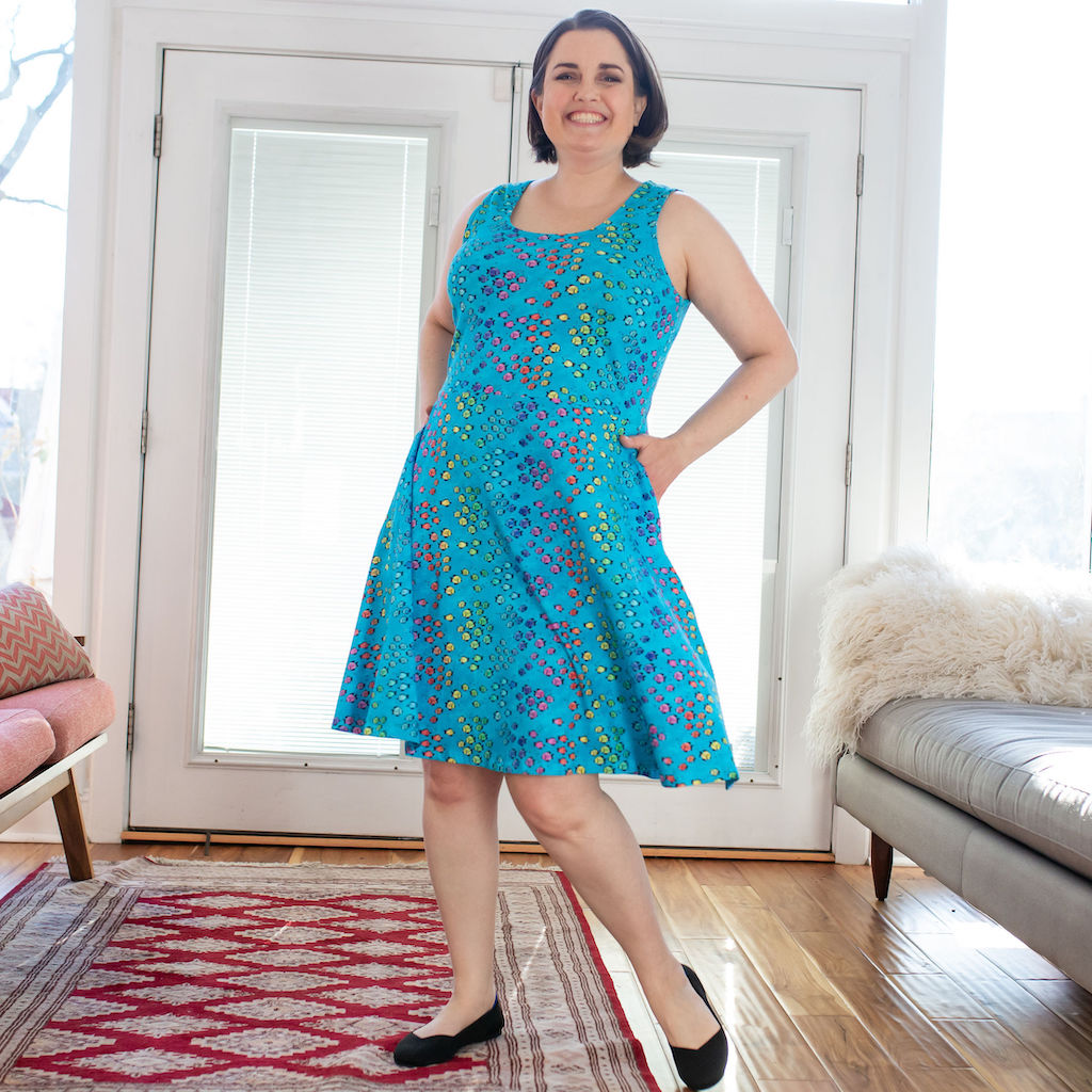 Adult Summer School Rainbows of Fish Sleeveless Dress with Pockets 32-34