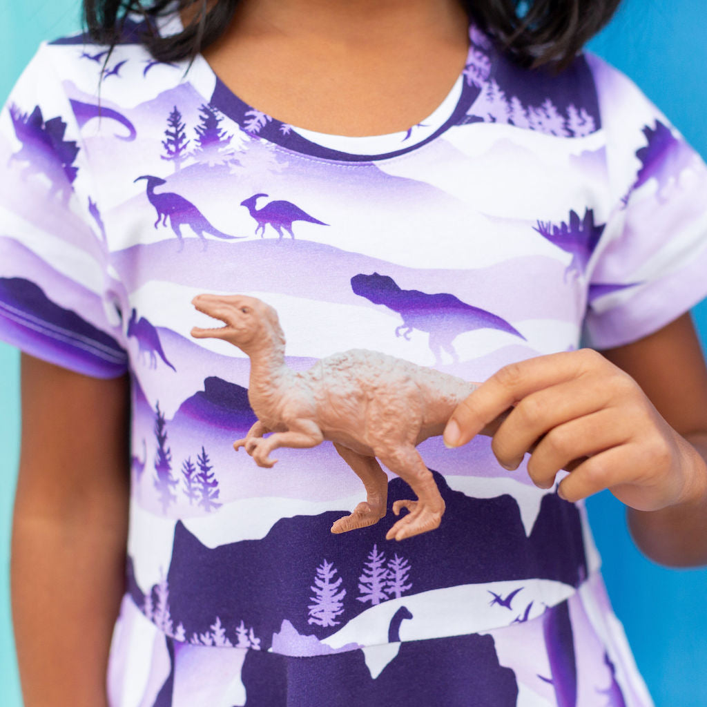 "Dinoscape" Dinosaur Wilderness Super Twirler Dress with Pockets