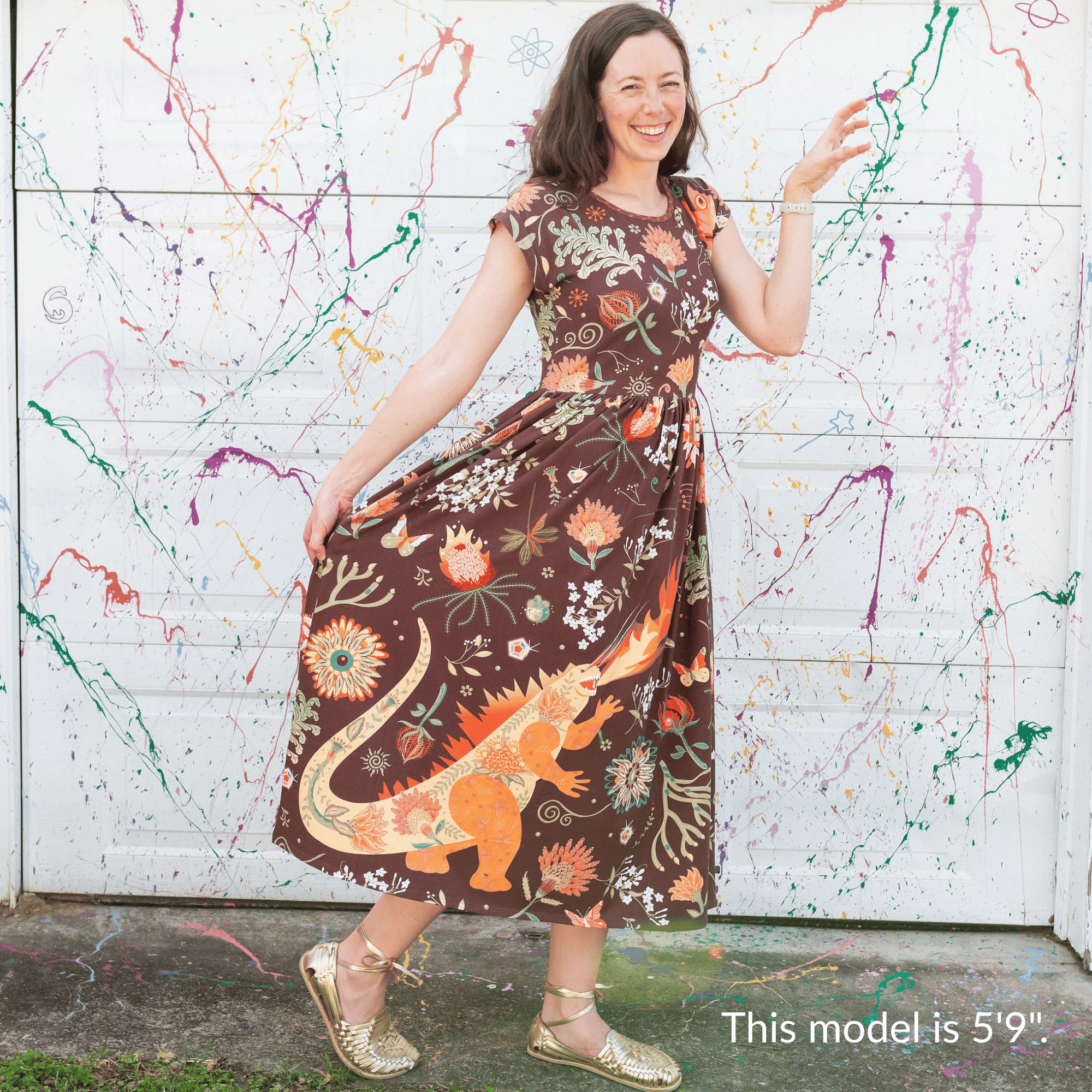 Adult Purple "Beast Mode" Kaiju Monsters Cap Sleeve Maxi Dress With Pockets