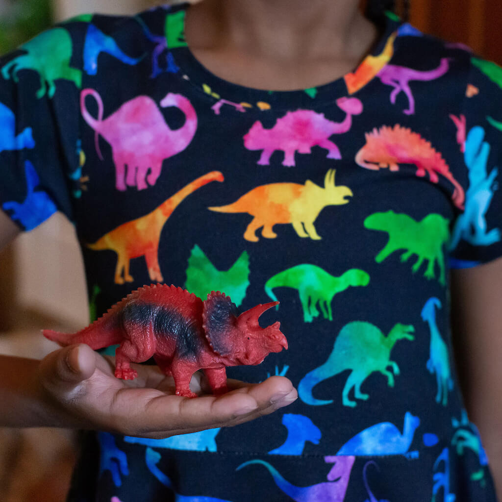 "Prehistoric Parade" Rainbow of Dinosaurs Super Twirler Dress with Pockets