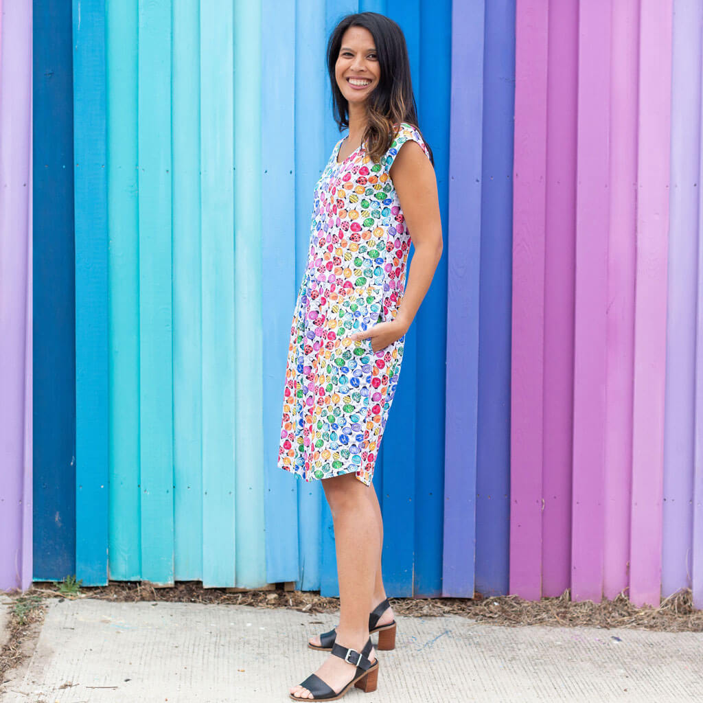 Adult "Jewelbug" Rainbow of Bugs Cap Sleeve Dress with Pockets