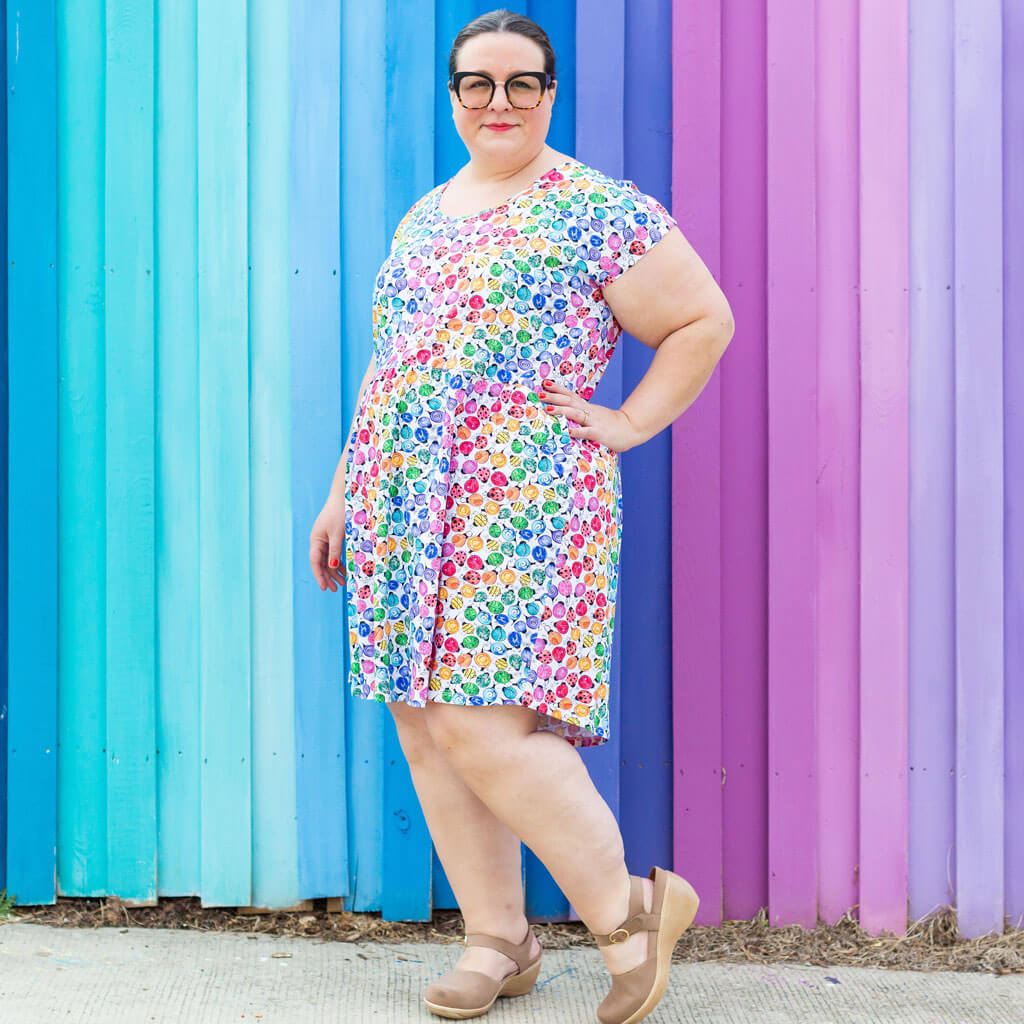 Adult "Jewelbug" Rainbow of Bugs Cap Sleeve Dress with Pockets