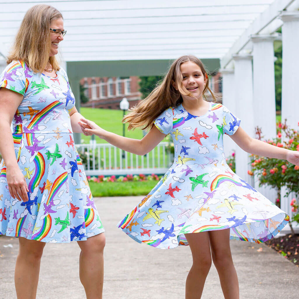 "Flying Colors" Airplanes Super Twirler Dress with Pockets