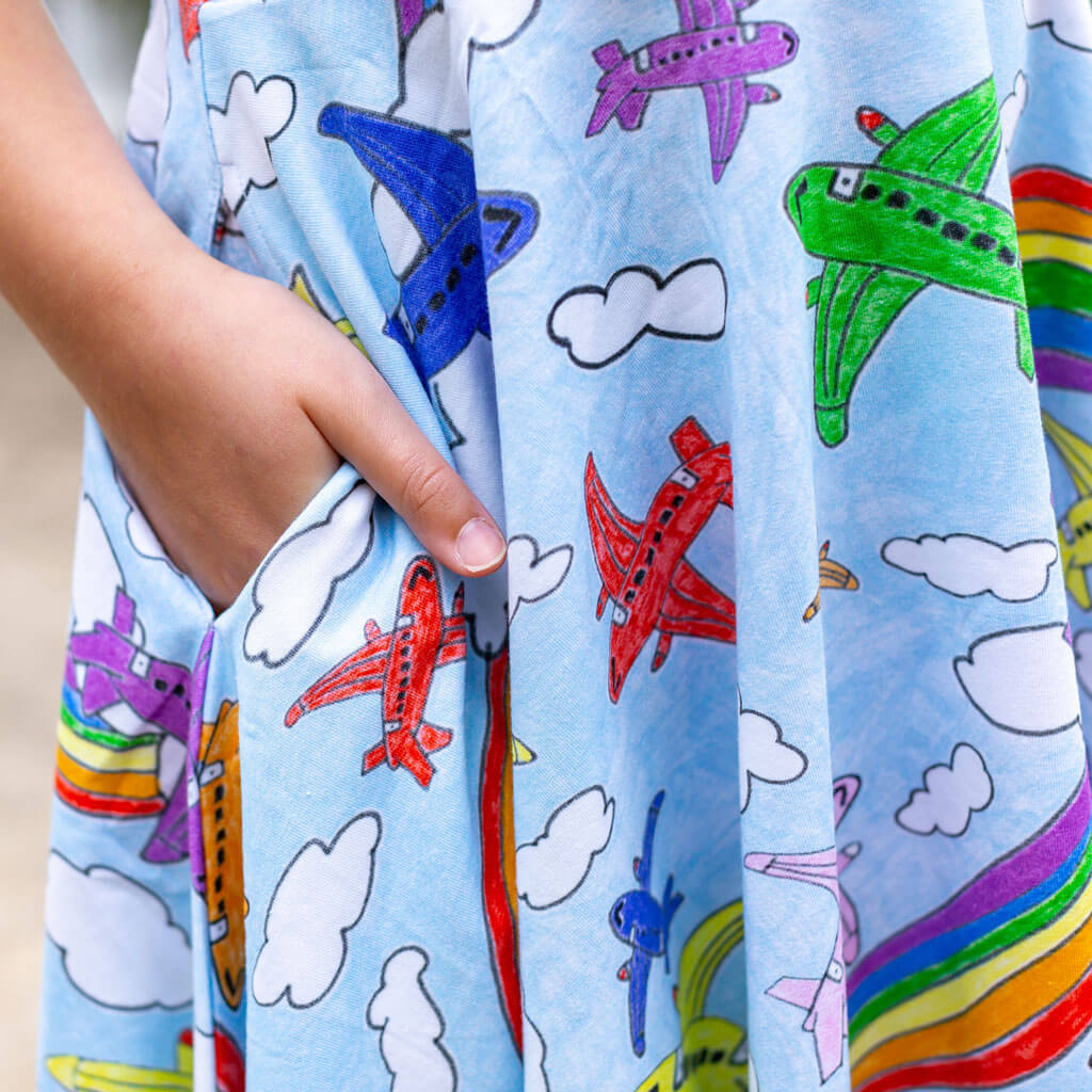 "Flying Colors" Airplanes Super Twirler Dress with Pockets