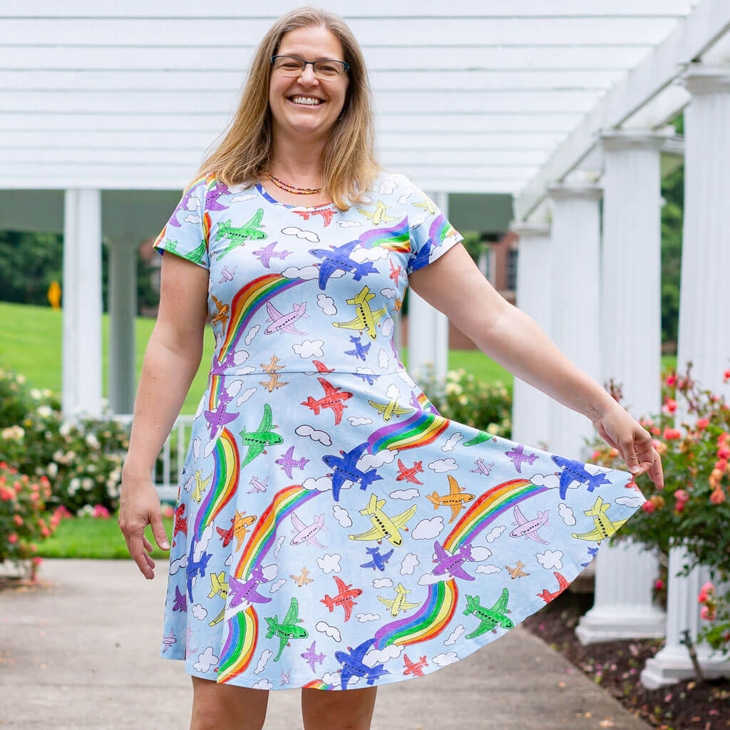 Adult &quot;Flying Colors&quot; Airplanes Super Twirler Dress with Pockets