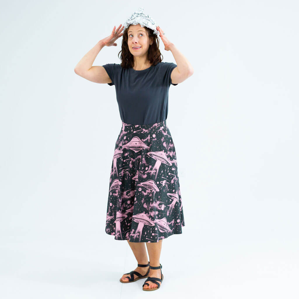 Adult "I Believe" Pink UFOs Skirt with Pockets