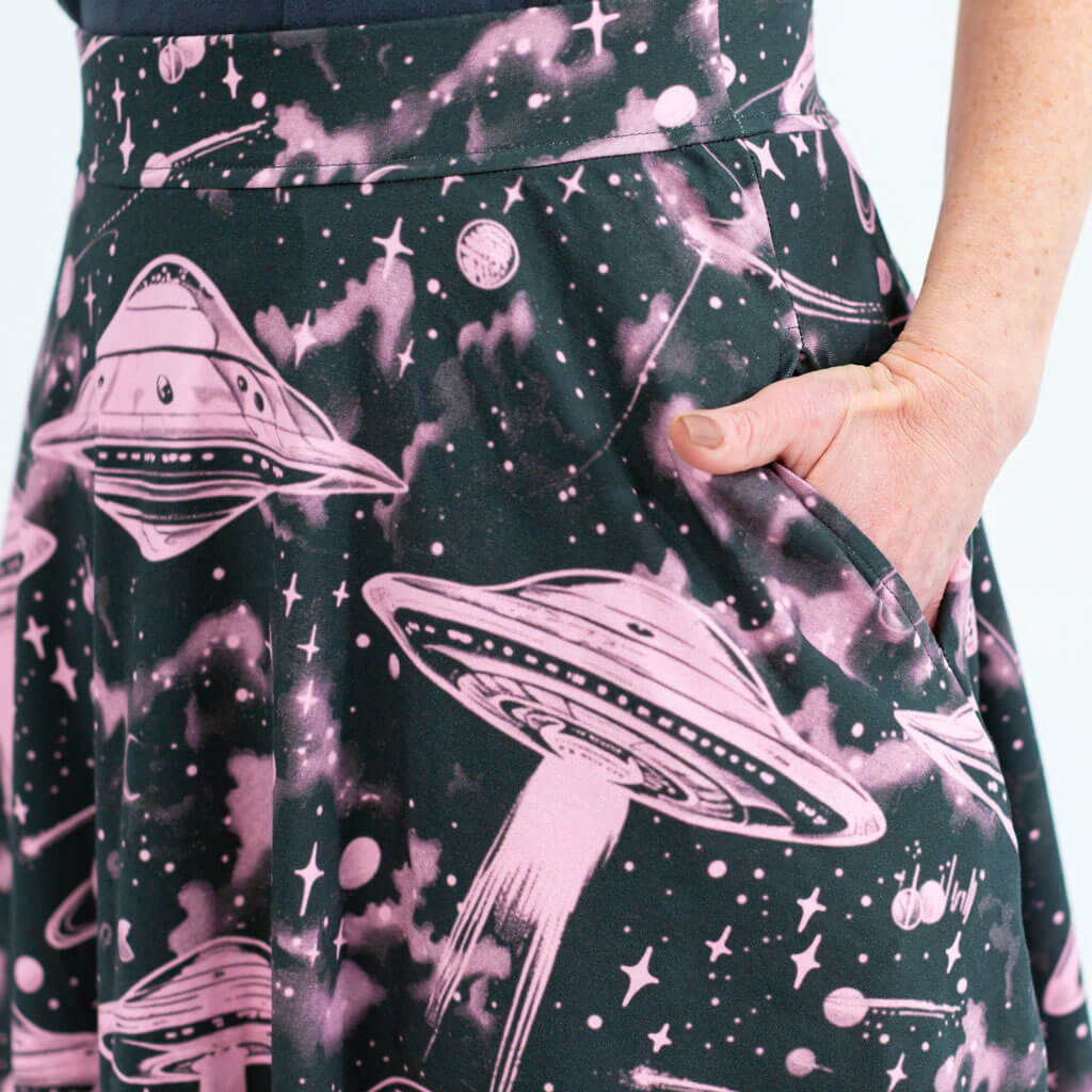 Adult "I Believe" Pink UFOs Skirt with Pockets