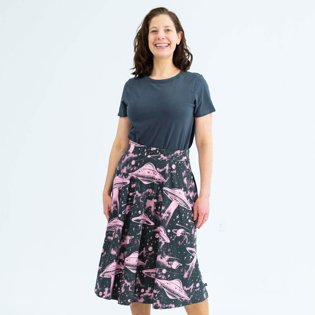 Adult "I Believe" Pink UFOs Skirt with Pockets