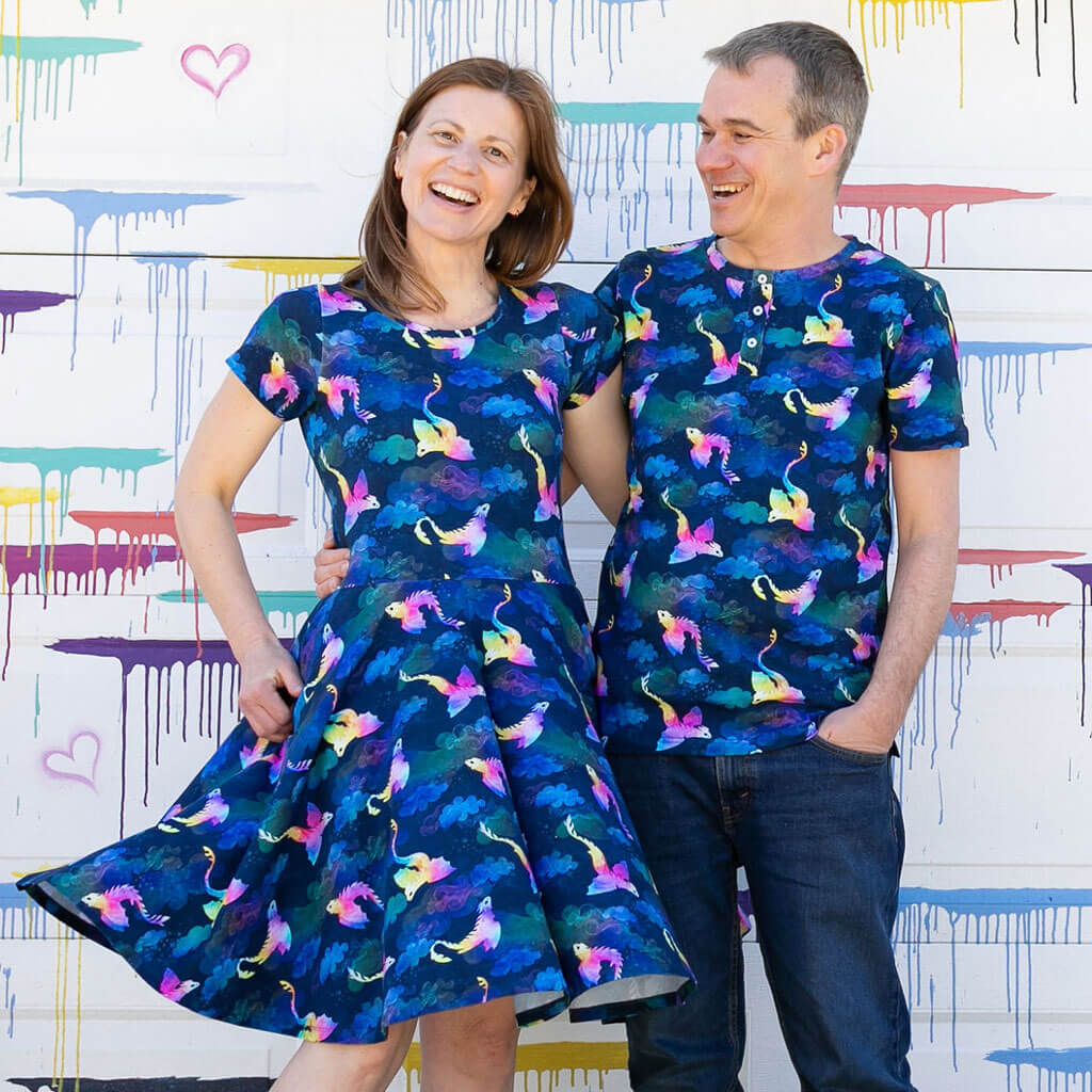 Adult "Reign Clouds" Rainbow Amphiptere Dragons Super Twirler Dress with Pockets