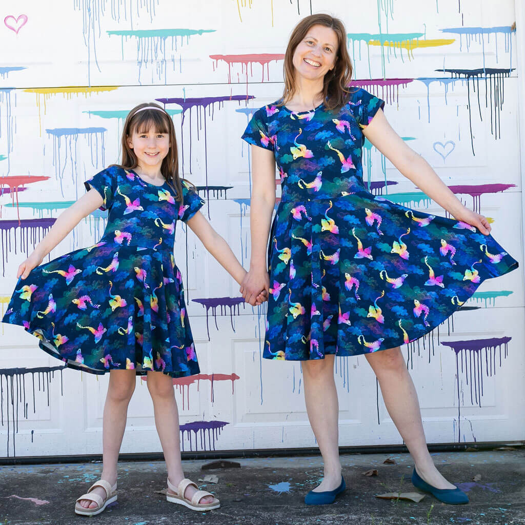 "Reign Clouds" Rainbow Amphiptere Dragons Super Twirler Dress with Pockets
