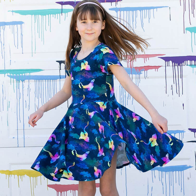 "Reign Clouds" Rainbow Amphiptere Dragons Super Twirler Dress with Pockets