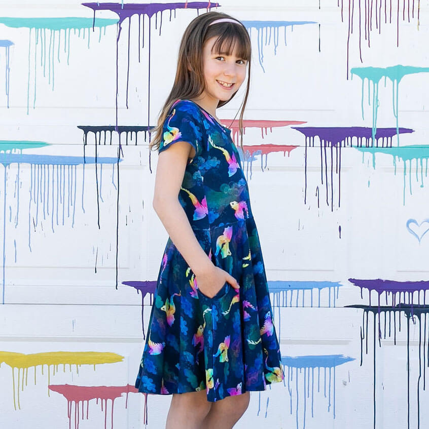 "Reign Clouds" Rainbow Amphiptere Dragons Super Twirler Dress with Pockets