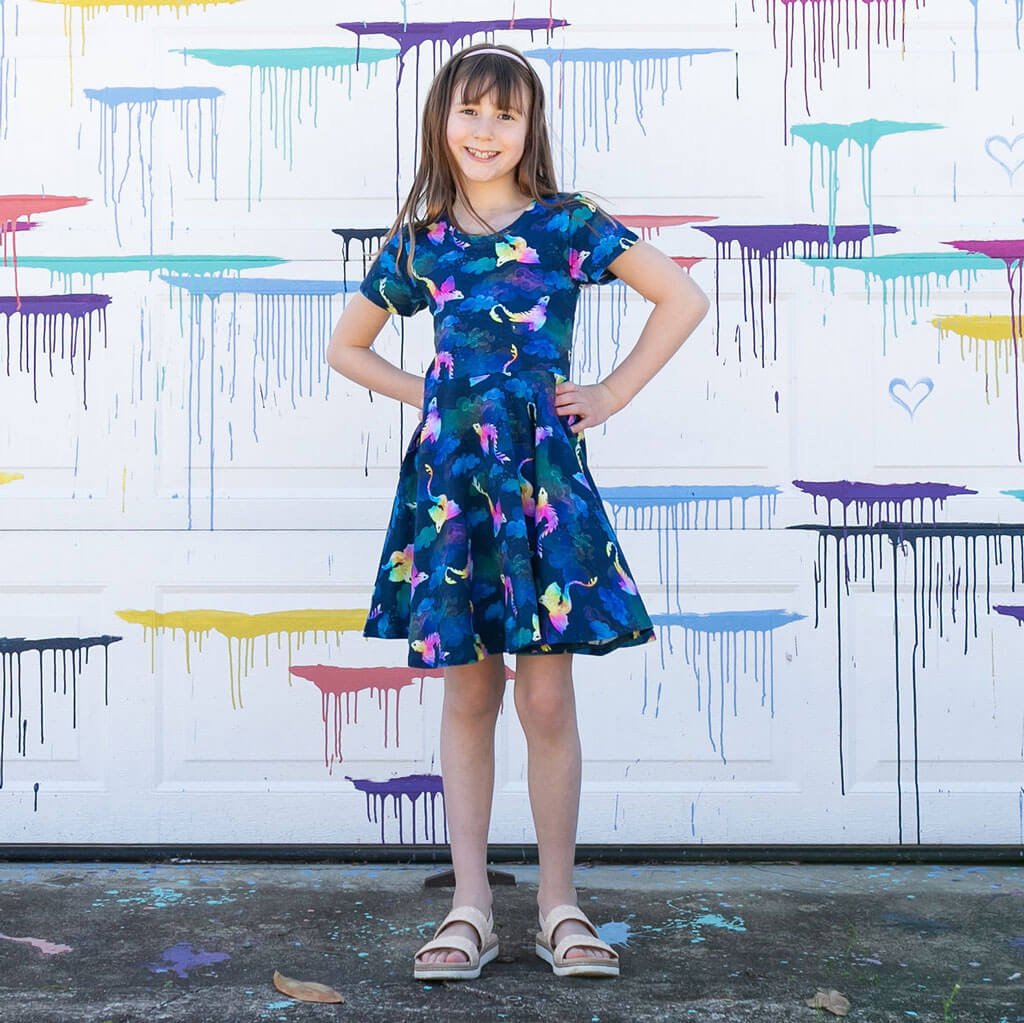 "Reign Clouds" Rainbow Amphiptere Dragons Super Twirler Dress with Pockets