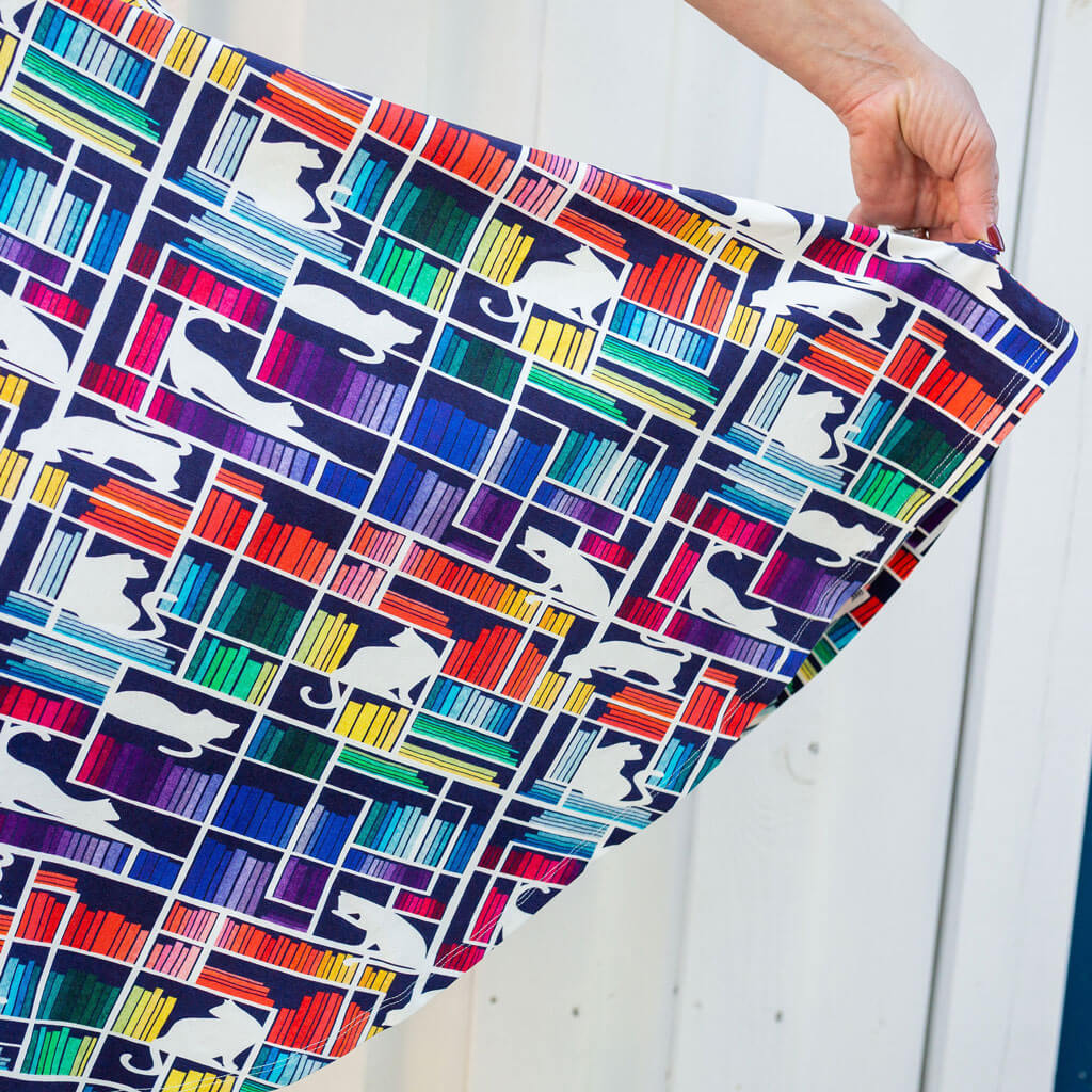 Adult "Check Meowt" Rainbow Books & Cats Super Twirler Dress with Pockets