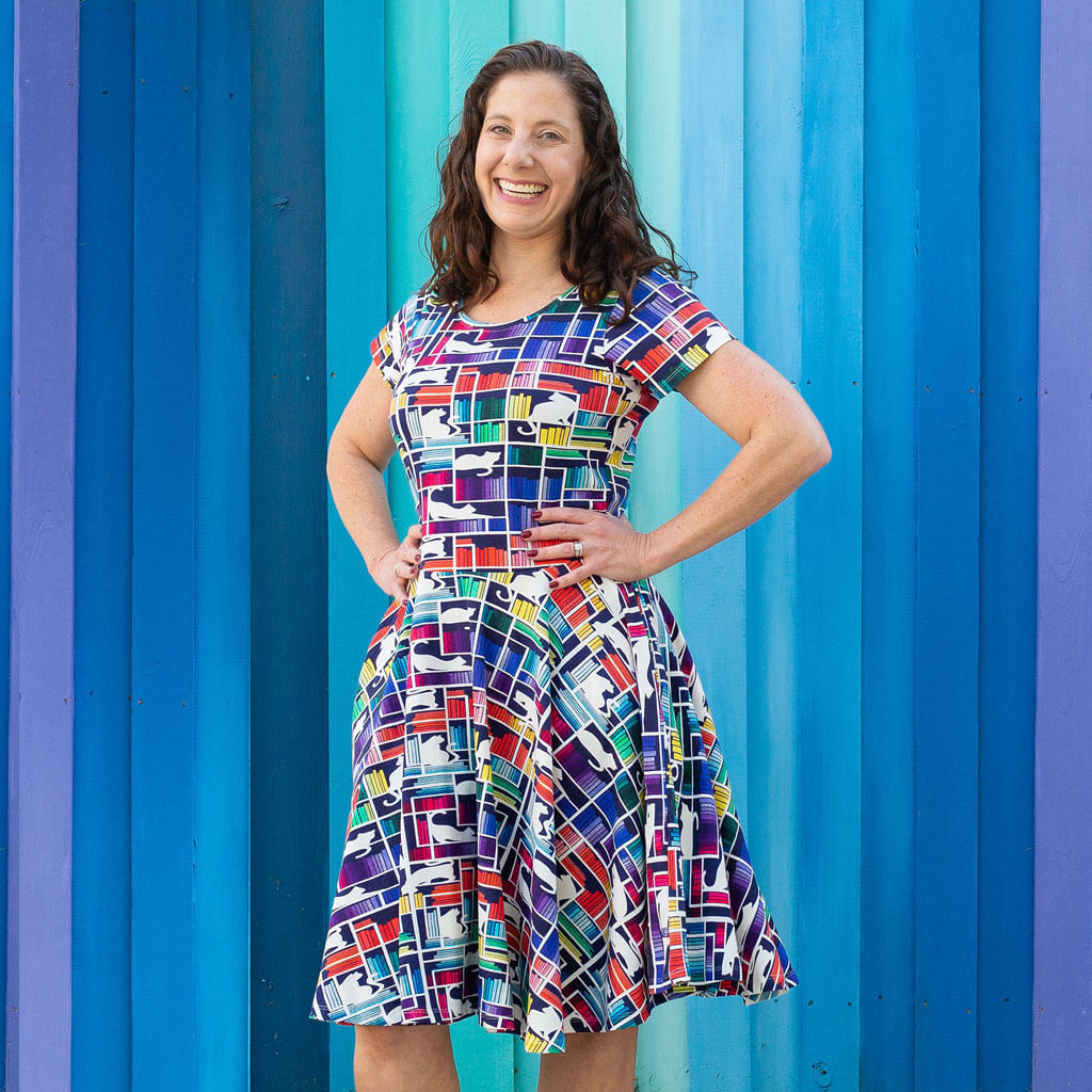 Adult "Check Meowt" Rainbow Books & Cats Super Twirler Dress with Pockets