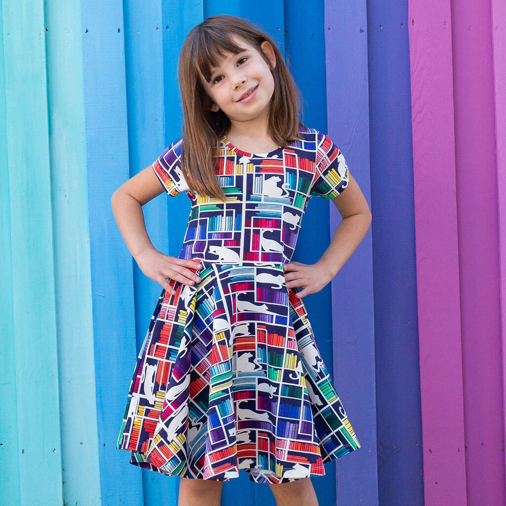 &quot;Check Meowt&quot; Rainbow Books &amp; Cats Super Twirler Dress with Pockets