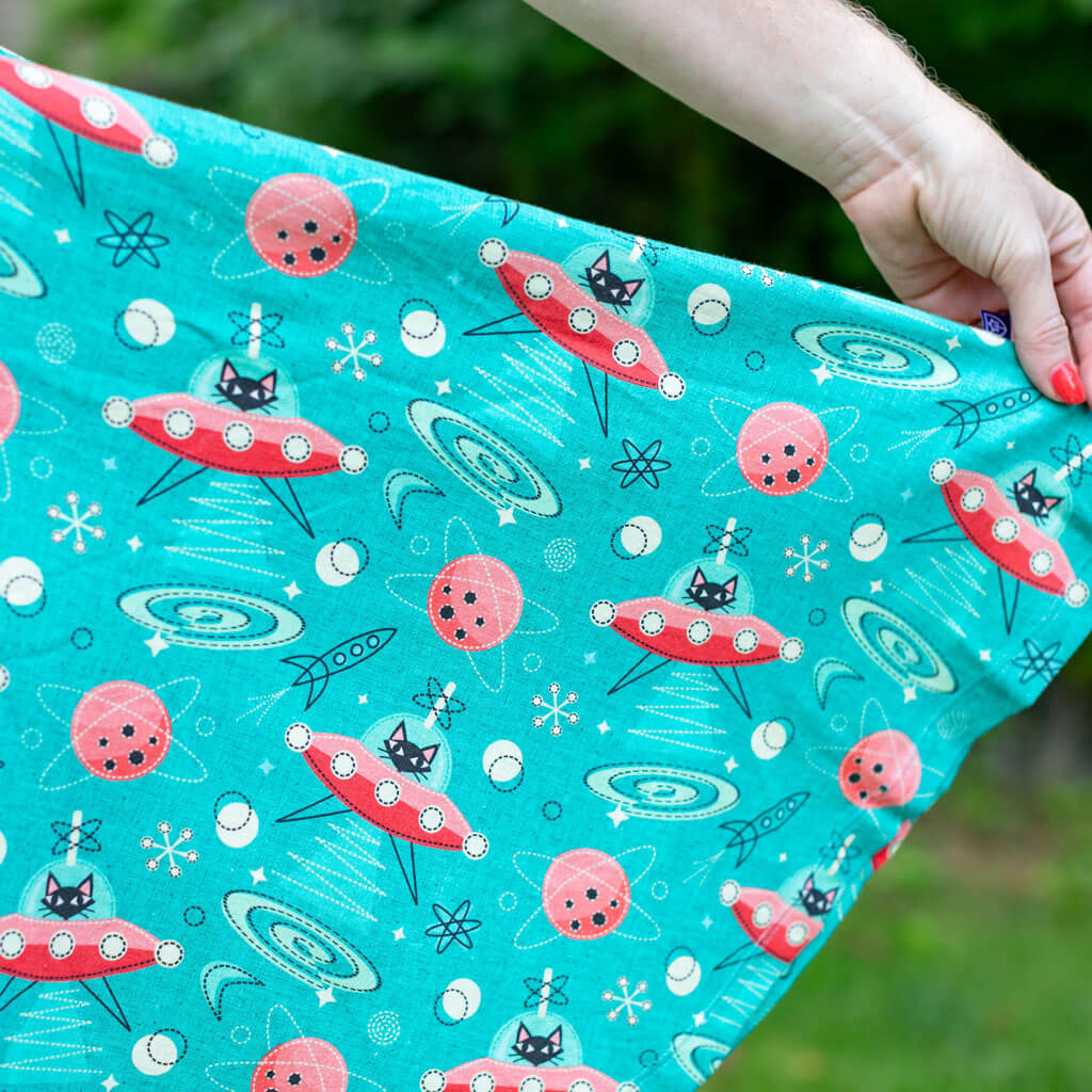 Adult "Beam Me Up, Kitty" Cats in Space Saucers Dress with Pockets