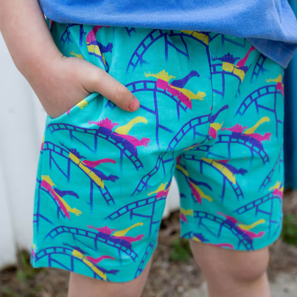 &quot;Jurassicoaster&quot; Dinosaur Drawstring Shorts with Pockets