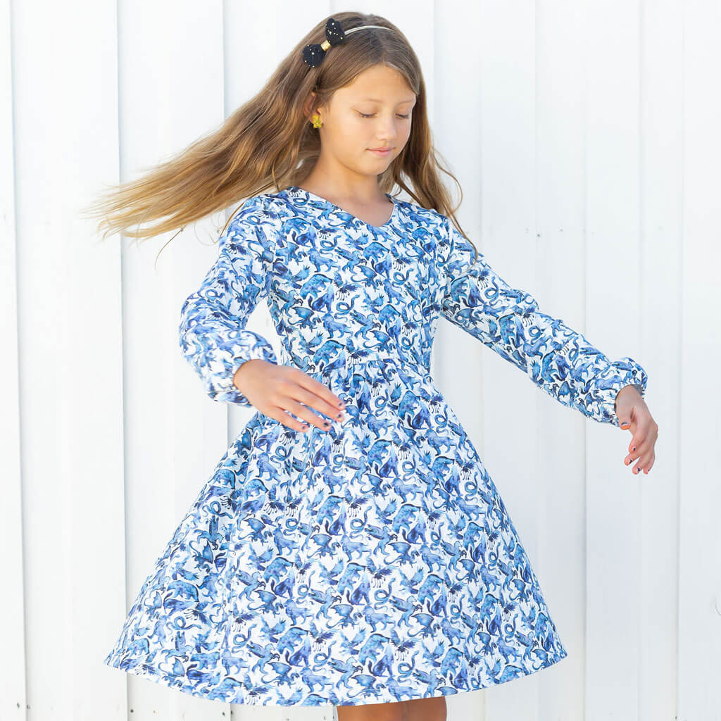 "Star Stories" Constellations Long Sleeve Dress with Patch Pockets