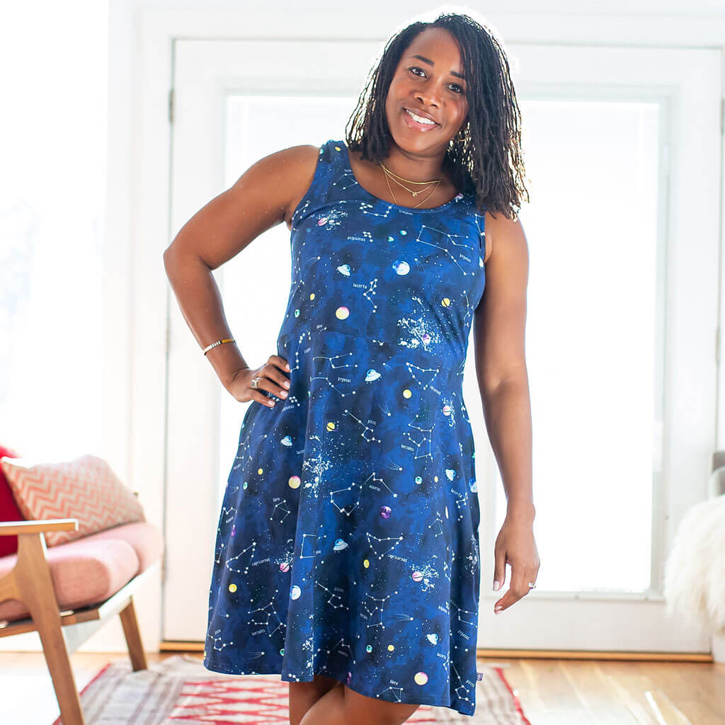 Adult Cosmic Compass Constellations Sleeveless Dress with Pockets 20-22 Adult Cosmic Compass Constellations Sleeveless Dress with Pockets 20-22