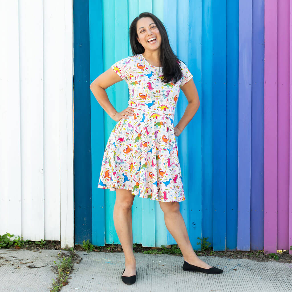 Adult "Hypothesaurus Rex" Dinosaur Scientists Super Twirler Dress with Pockets