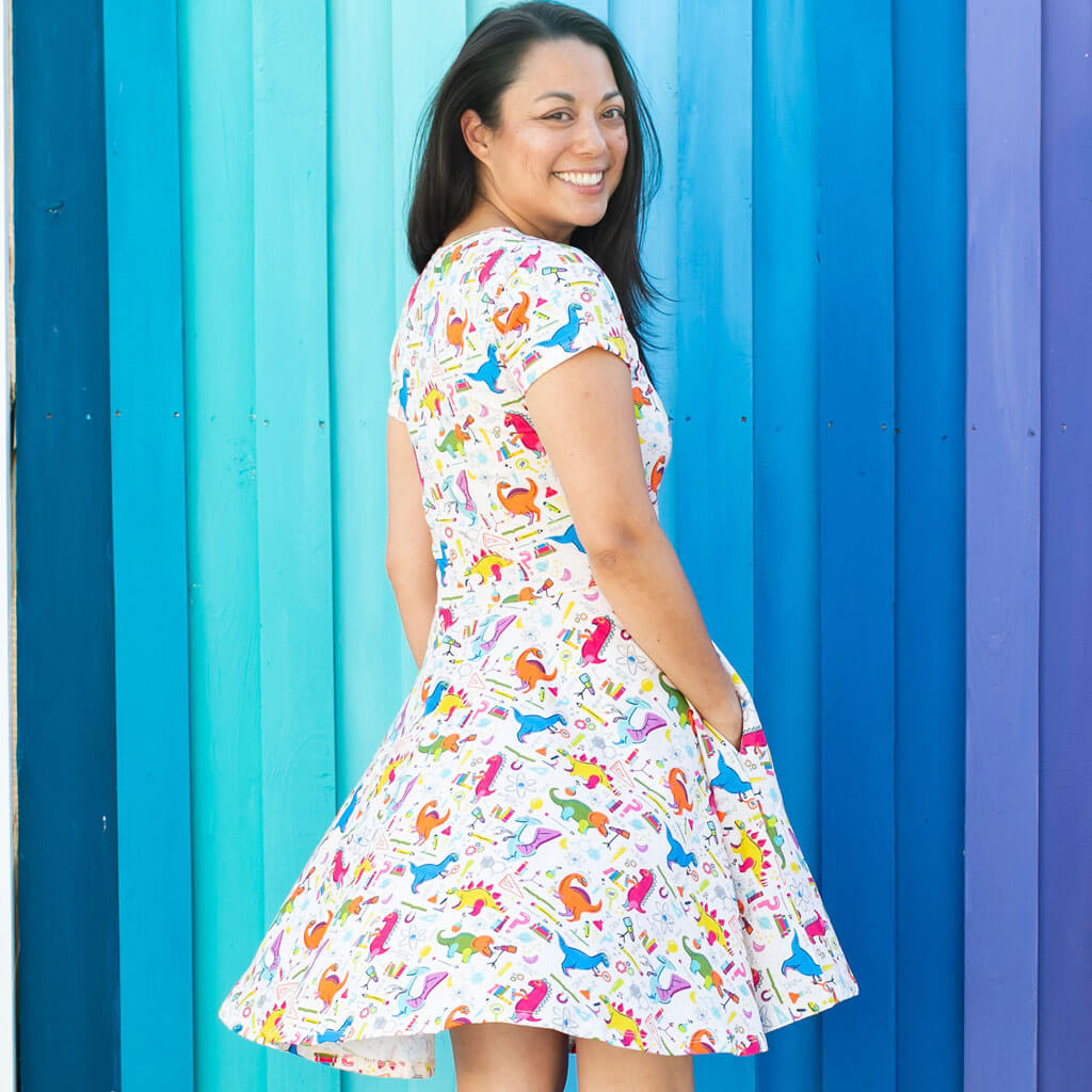 Adult "Hypothesaurus Rex" Dinosaur Scientists Super Twirler Dress with Pockets