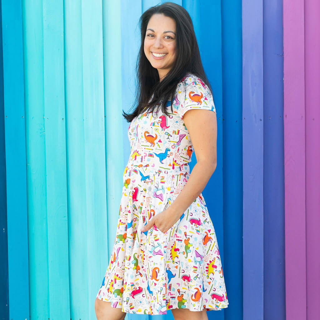 Adult "Hypothesaurus Rex" Dinosaur Scientists Super Twirler Dress with Pockets