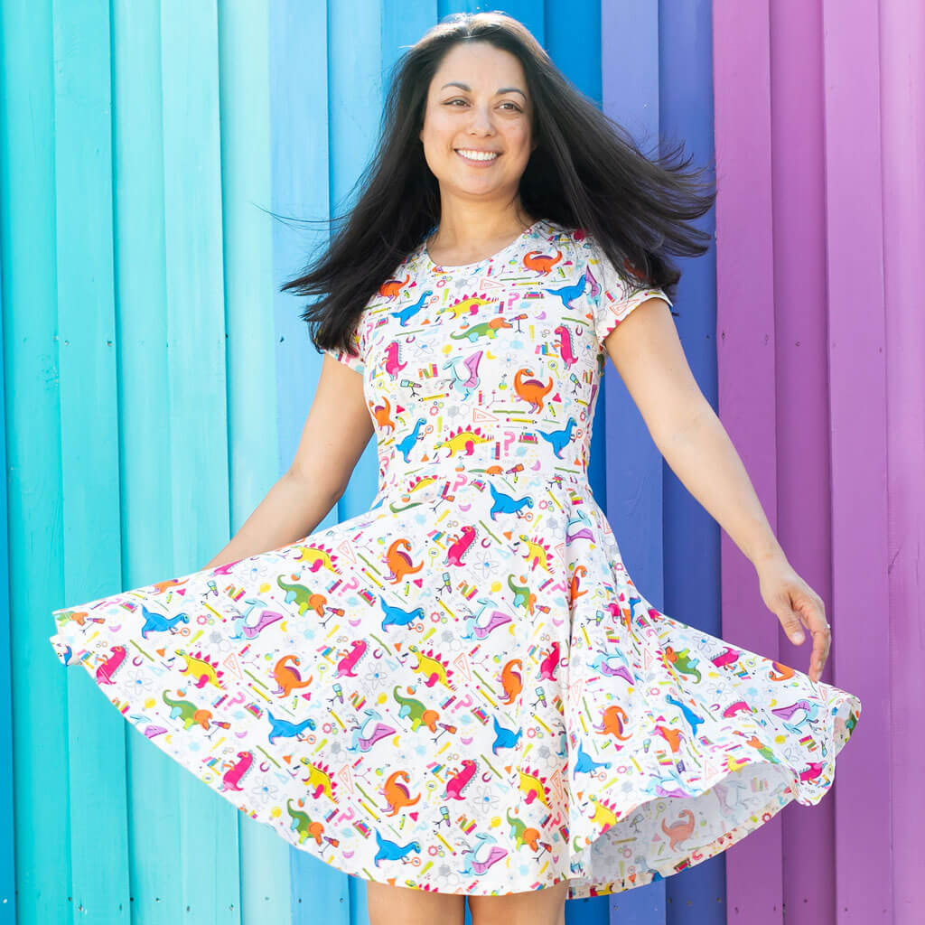 Adult "Hypothesaurus Rex" Dinosaur Scientists Super Twirler Dress with Pockets