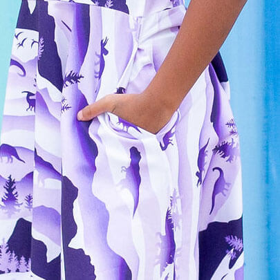 "Dinoscape" Dinosaur Wilderness Super Twirler Dress with Pockets