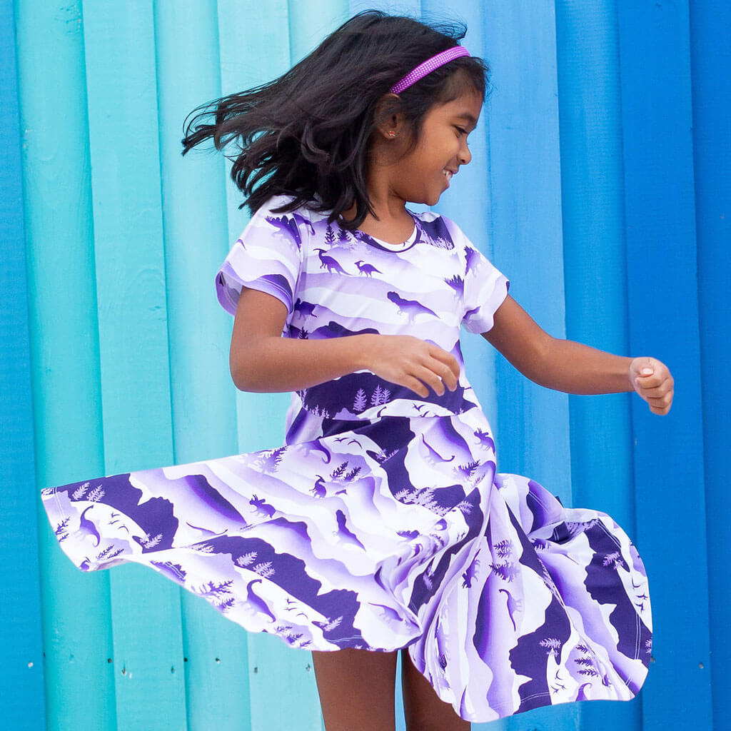 "Dinoscape" Dinosaur Wilderness Super Twirler Dress with Pockets