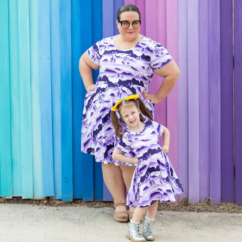 Adult "Dinoscape" Dinosaur Wilderness Super Twirler Dress with Pockets