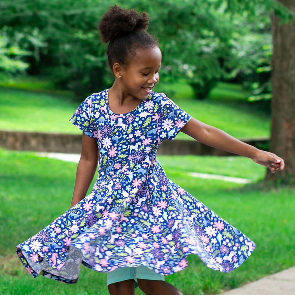"Only In My Dreams" Dinosaurs & Unicorns Super Twirler Dress with Pockets