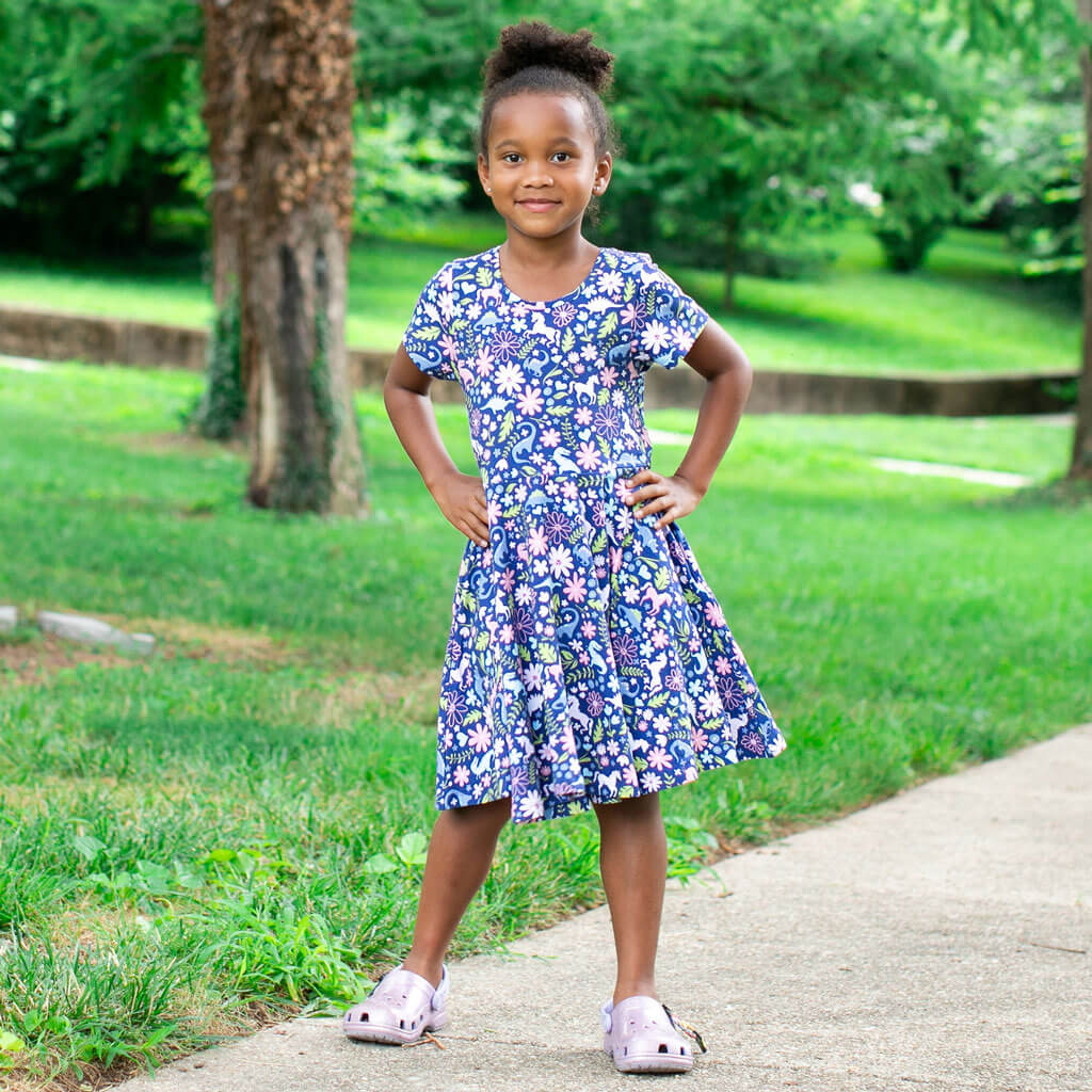 "Only In My Dreams" Dinosaurs & Unicorns Super Twirler Dress with Pockets