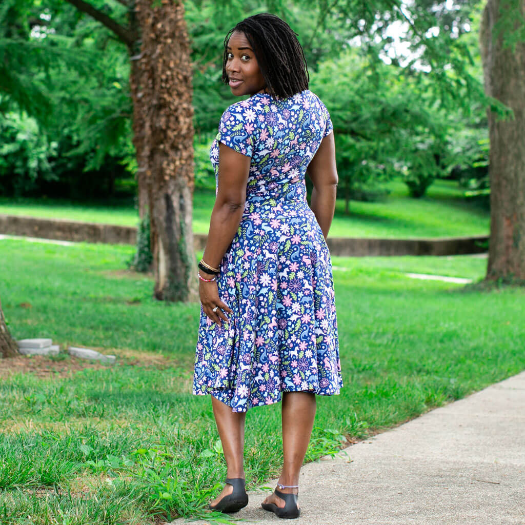 Adult "Only In My Dreams" Dinosaurs & Unicorns Super Twirler Dress with Pockets