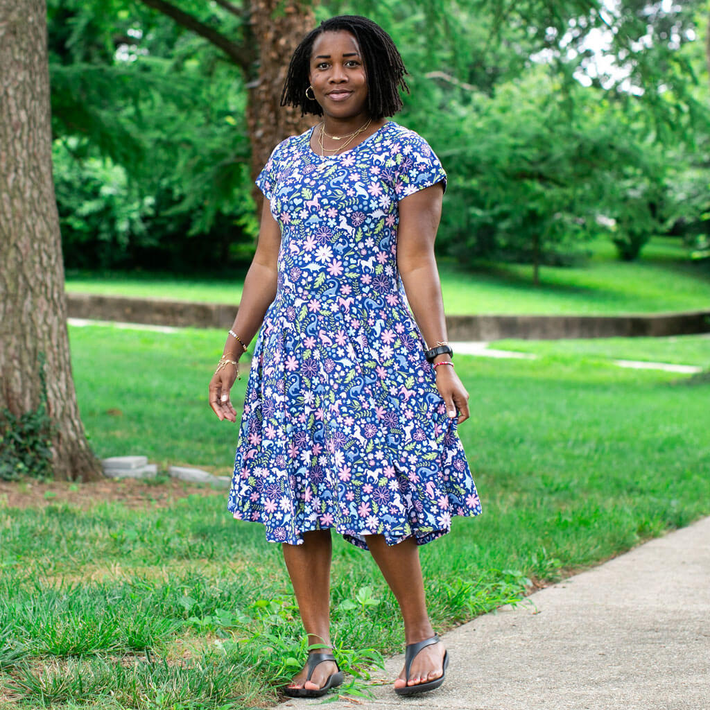 Adult "Only In My Dreams" Dinosaurs & Unicorns Super Twirler Dress with Pockets