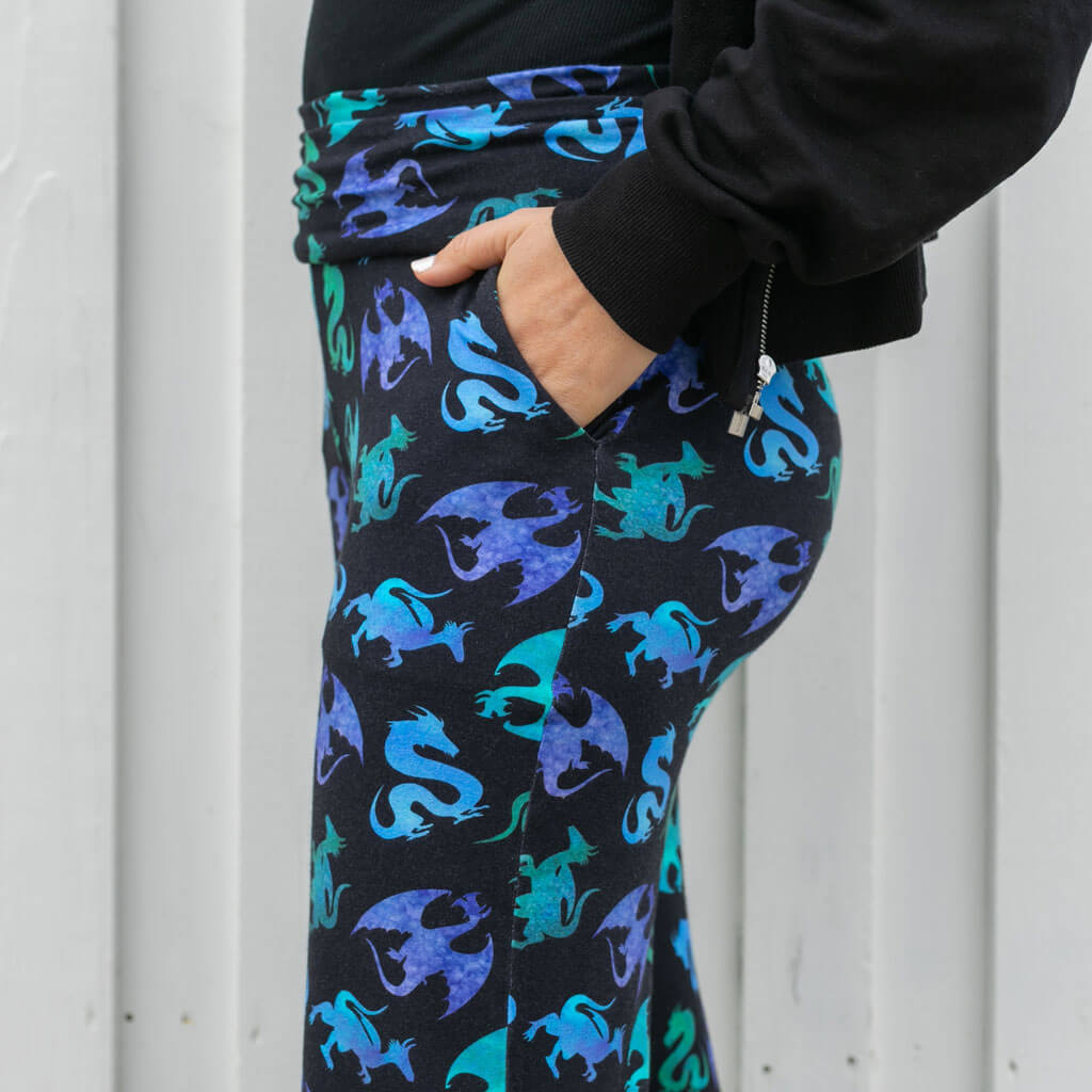 Adult &quot;Wyrm &amp; Cozy&quot; Dragons Foldover Straight Leg Lounge Pants with Pockets