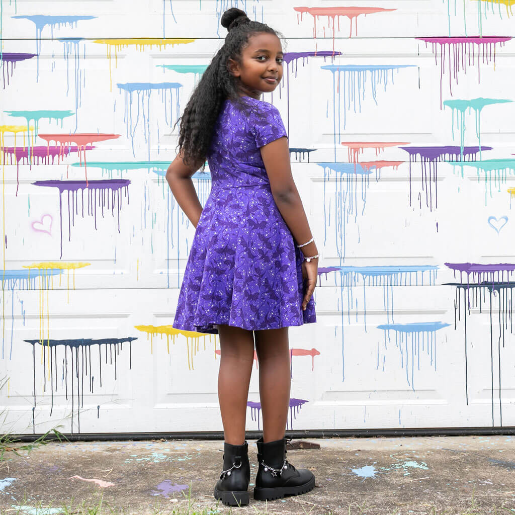 "Moondrakes" Night Stars Dragons Super Twirler Dress with Pockets