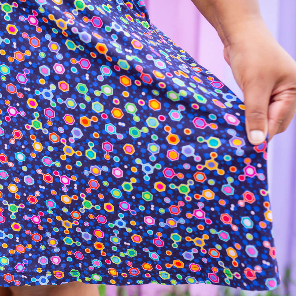 Adult "Fuel for Thought" Hydrocarbons V-Neck A-Line Dress with Sleeves and Pockets