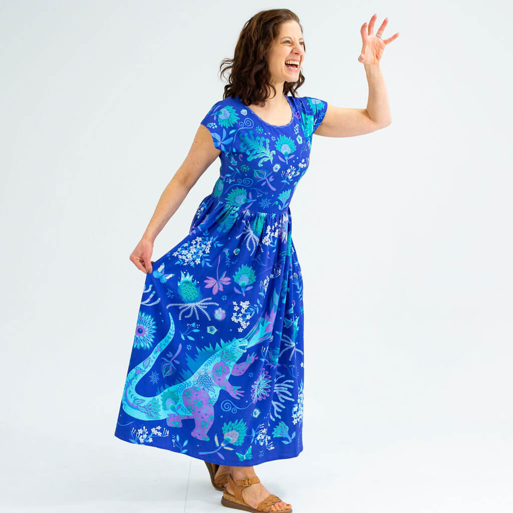 Adult Cool "Beast Mode" Kaiju Monsters Cap Sleeve Maxi Dress With Pockets