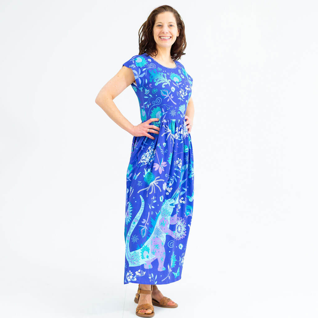 Adult Cool "Beast Mode" Kaiju Monsters Cap Sleeve Maxi Dress With Pockets