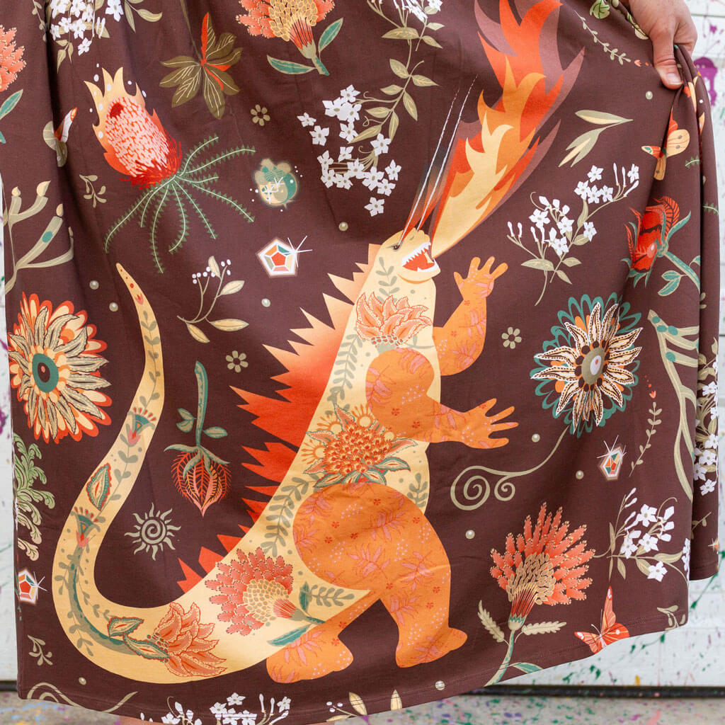 kaiju maxi dress Adult Cool Beast Mode Kaiju Monsters Cap Sleeve Maxi Dress With Pockets 12-14