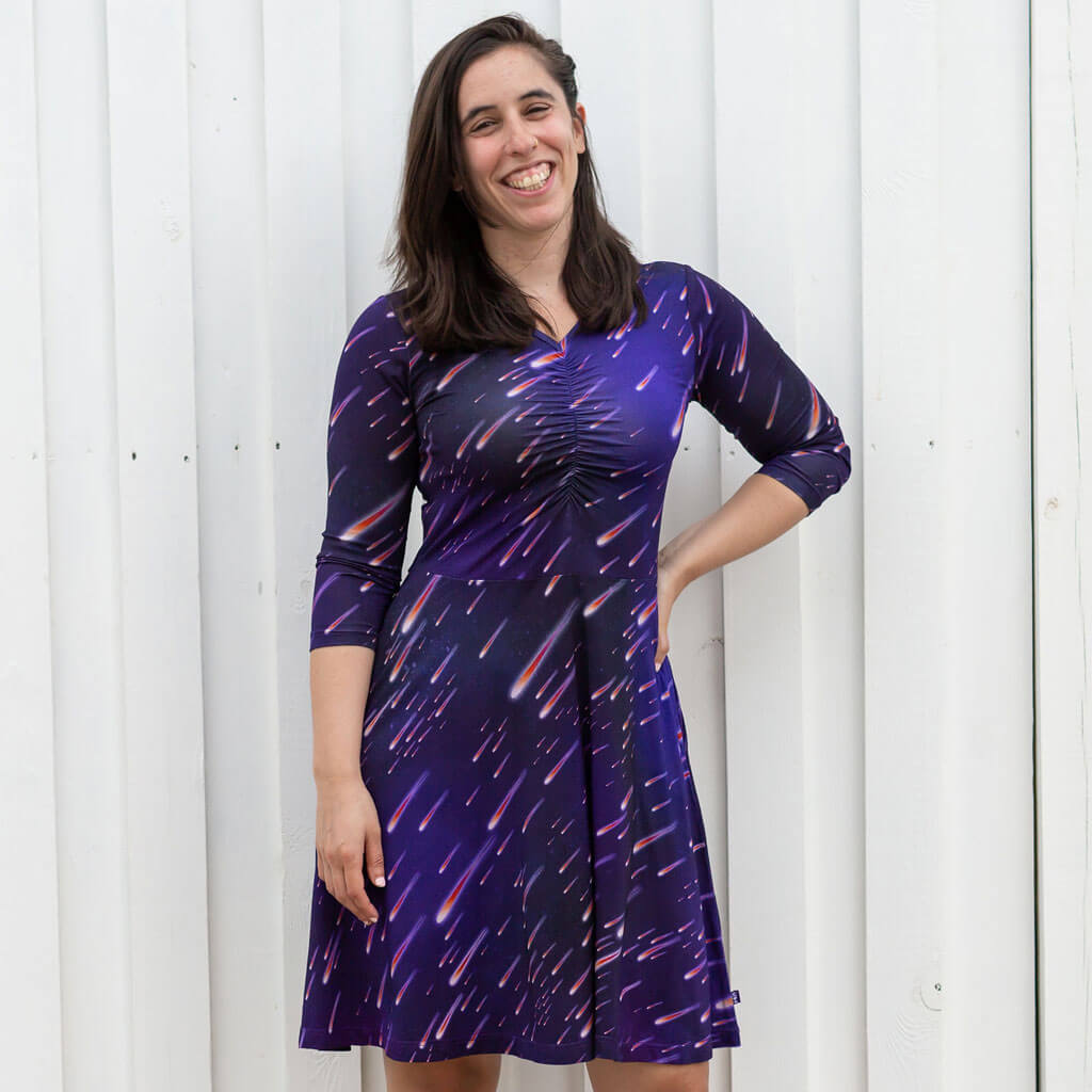 Adult "Party Crashers" Meteor Shower V-Neck A-Line Dress with Sleeves and Pockets