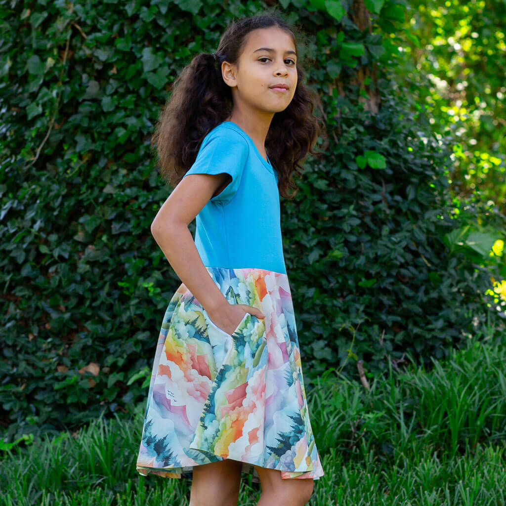 "Alpenglow" Mountain Landscape Super Twirler Dress with Pockets